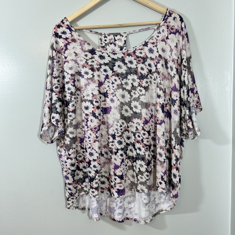 Juicy Couture Floral Shimmer Top Womens Size XL Open Back